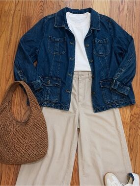 Charter Club Woman Utility Denim Jacket 2X Dark Wash Button Front Pockets
